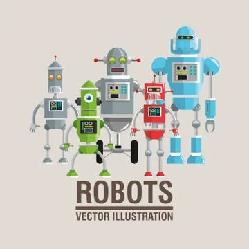 Robot set design. Technology concept. humanoid icon Illustrazione stock