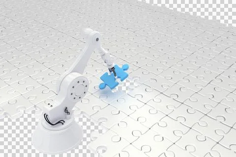 Robot setting up jigsaw puzzles Stock Photos