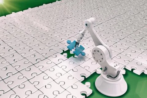 Robot setting up puzzle 3d Stockillustratie