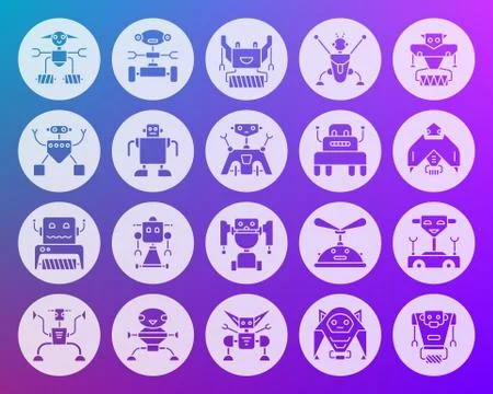Robot shape carved flat icons vector set Stock Illustration