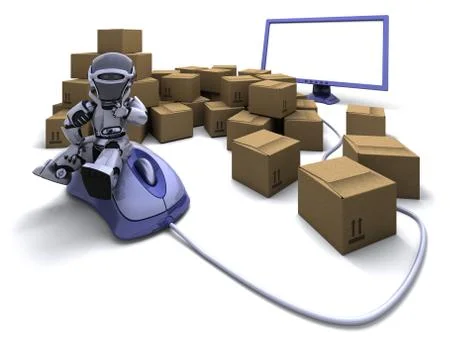 Robot with Shipping Boxes Stock Illustration