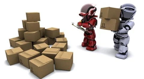 Robot with Shipping Boxes Stock Illustration