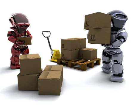 Robot with Shipping Boxes Stock Illustration