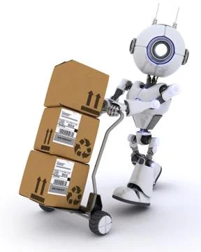 Robot with Shipping Boxes Stock Illustration