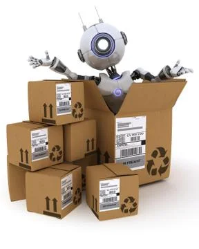 Robot with Shipping Boxes Illustrazione stock