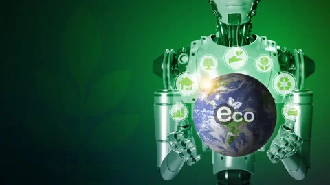 Robot showing global with ECO icon, eco friendly protecting environmental world Stock Footage 238966089