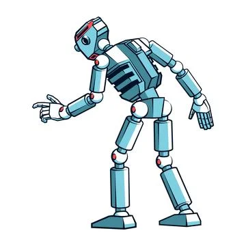Robot shown from the back, pressing something with its finger. Stock Illustration