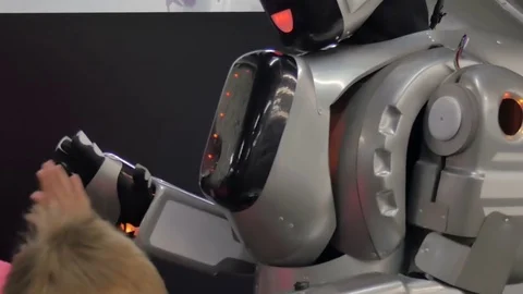 The robot shows a finger class, good. Stock Footage 83570633