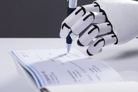 Robot Signing Cheque Stockfoto's