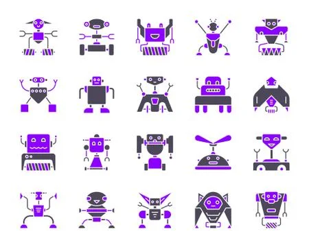 Robot simple color flat icons vector set Illustrazione stock