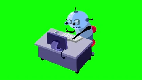 Robot single working in office as employee at the desk 库存影片 220644864