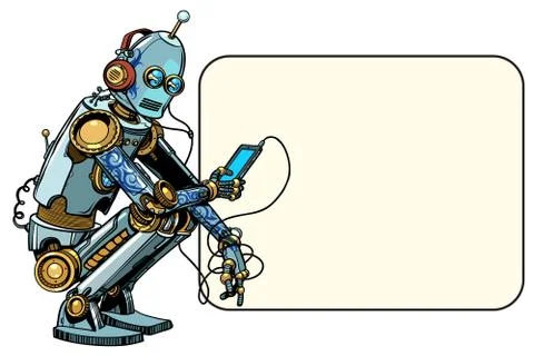 Robot sits with the phone Stock Illustration