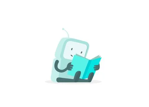 The robot sits reading book. Instructions user guide. Error page not found. Flat Stock Illustration