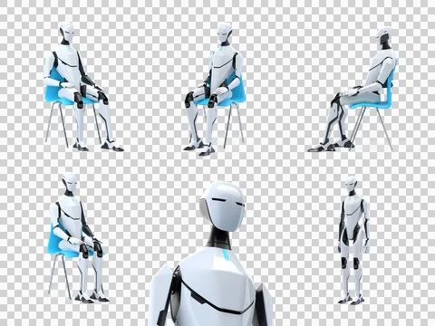 Robot Sitting on Chair Artificial Intelligence 3D Realistic Concept Stock Illustration
