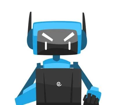 Robot Sitting in front of Computer, Android Working with Laptop, Artificial Stock Illustration