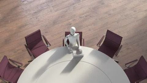 Robot sitting sitting at conference table, using laptop 스톡 일러스트