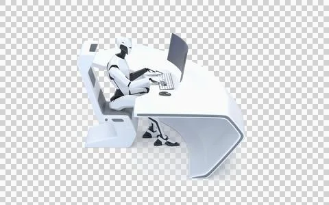 Robot Sitting Working on PC Automation 3D Artificial Intelligence Concept Stock Illustration