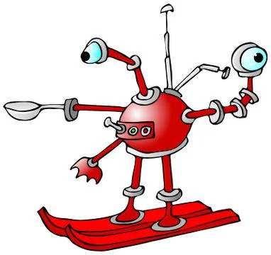 Robot on skis Stock Illustration