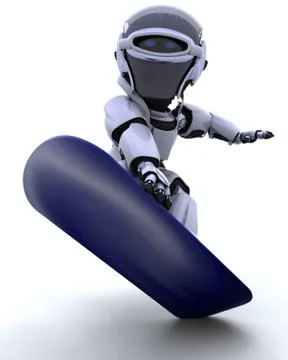 Robot with snowboard Stock Illustration