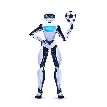 Robot soccer player holding ball modern robotic character artificial Stock Illustration