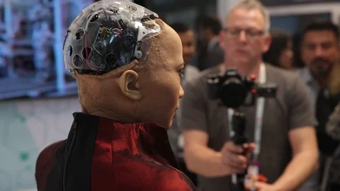 Robot Sofia - Artificial Intelligence - At The Technology Fair - Footage2 스톡 동영상 126984452
