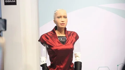Robot Sofia at the Technology Fair Video stock 126984533
