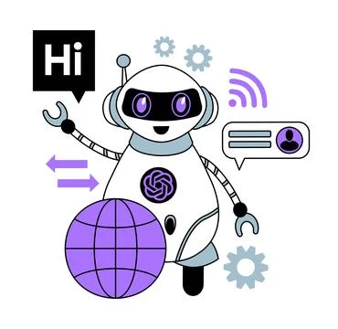 Robot software. Chat bot. AI assistant. GPT technology. Artificial intelligence Stock Illustration