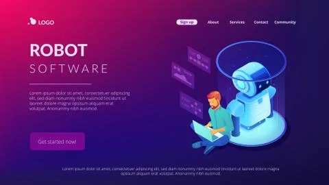 Robot software isometric3D landing page. Stock-Illustration