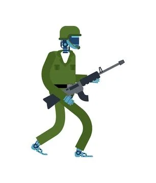 Robot Soldier. Concept of Artificial Intelligence and Machines Will Replace.. Stock Illustration