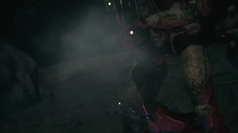 A robot soldier speaks to command over the radio from the battlefield 03 Stock Footage 246646930