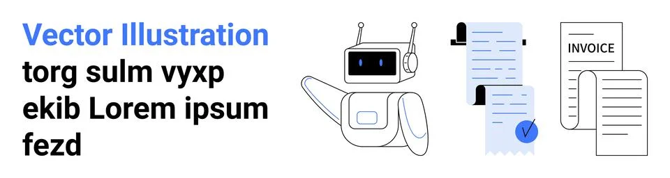 Robot Sorting Documents with Digital Verification for Efficient Invoicing Stock Illustration