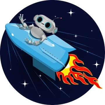 Robot on the space rocket Stock Illustration