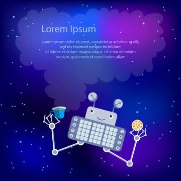 Robot in space. Template for greeting card or flyer Stock Illustration