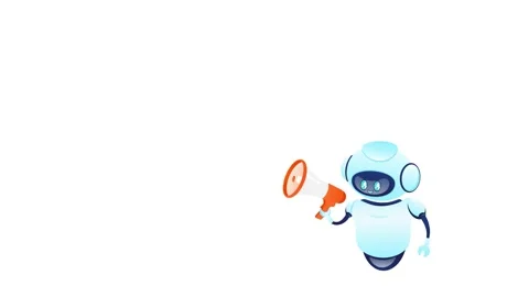 Robot speaking through megaphone with speech bubble on white and green screen Stock Footage 319025570