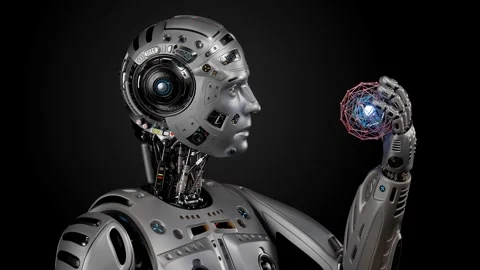 Robot with a sphere Stock Footage 255482190