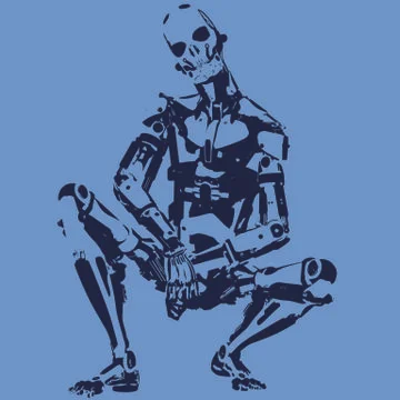 The robot squats with its head bowed 스톡 일러스트