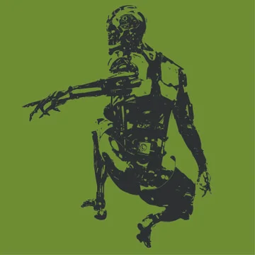 Robot squatting with his back hand to the side Stock Illustration