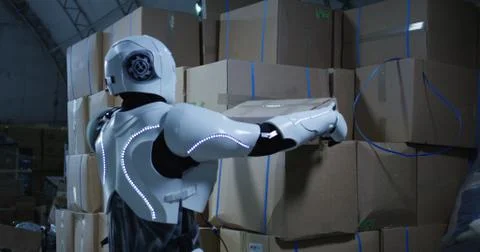 Robot stacking boxes in a warehouse 库存照片