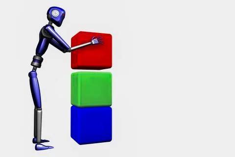 A robot stacks colorful boxes Stock Illustration