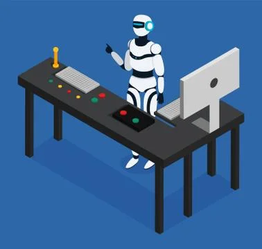 Robot Stand by Control Devices, Modern Technology Stock Illustration
