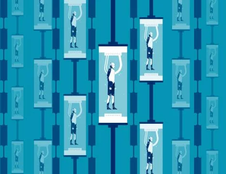 Robot standing in capsules. Concept technology vector illustration. Stock Illustration