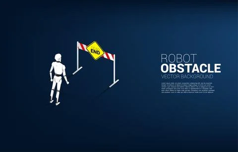 Robot standing with dead end signage . Concept of Obstacle of artificial inte Stock Illustration