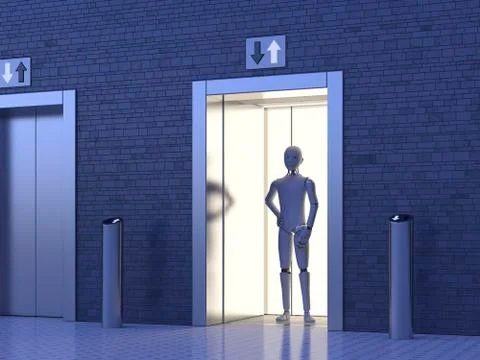Robot standing in elevator 스톡 일러스트