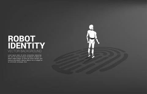 Robot standing on finger scan icon. concept of artificial intelligence and ma 스톡 일러스트