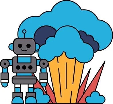 A robot is standing in front of a cloud of smoke Stock Illustration