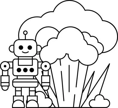 A robot is standing in front of a cloud of smoke Stock Illustration