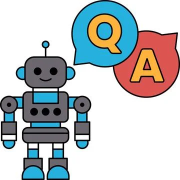 A robot is standing in front of a Q and A sign Stock Illustration