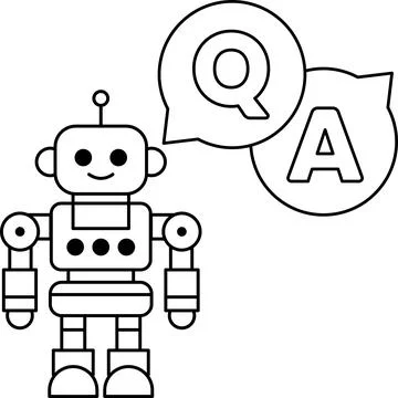 A robot is standing in front of a Q and A sign Stock Illustration