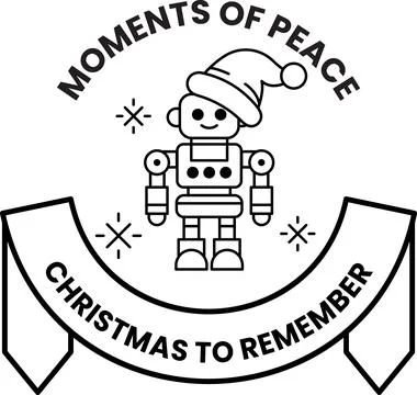 A robot is standing in front of a ribbon that says Christmas to Remember Stock Illustration