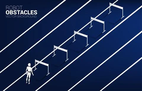 Robot standing with hurdles obstacle. concept of artificial intelligence and  스톡 일러스트
